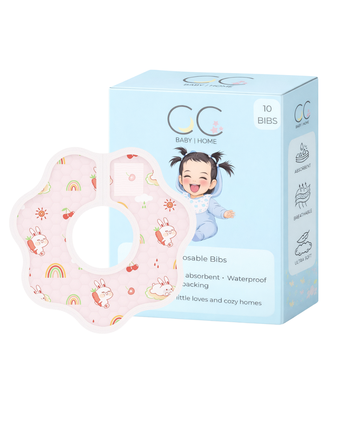 Disposable Bib - Pink Rabbit